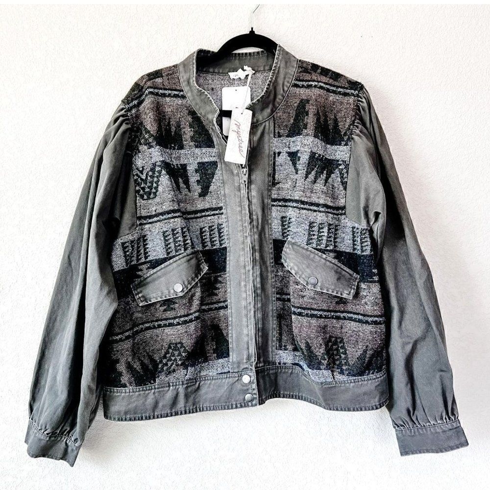 NWT! Mystree The Gia Jacquard Front Twill Aztec Vintage Print Jacket